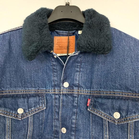 Levi's Premium Denim Sherpa Bomber Jacket Cocoon Trucker Quilted